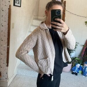 J. Jill Cream Knit Cropped Cottage Core Cotton Cardigan